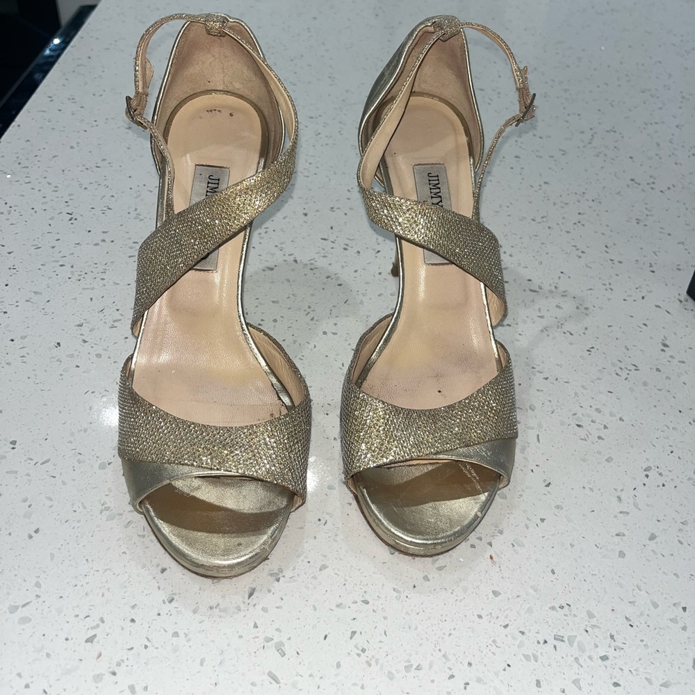 Elegant Gold Strappy Jimmy Choo Women's Heels